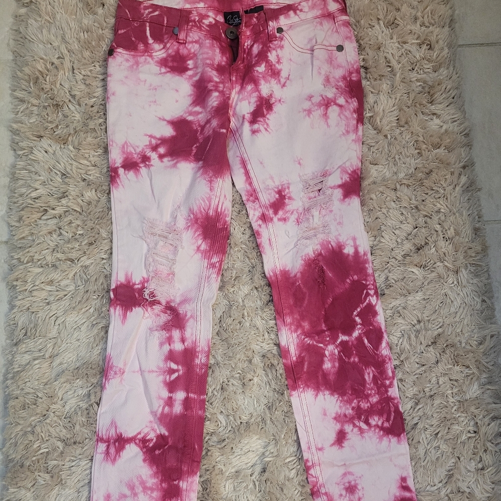 Fuchsia Pink Distressed Jeans
